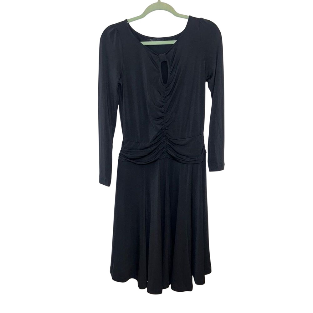 ECI New York Petite Black Long Sleeve Keyhole Ruched Fit Flare Dress 8P